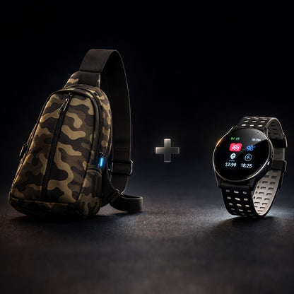 COMBO MISION URBANA:BOLSO TACTICO ANTIRROBO + RELOJ INTELIGENTE