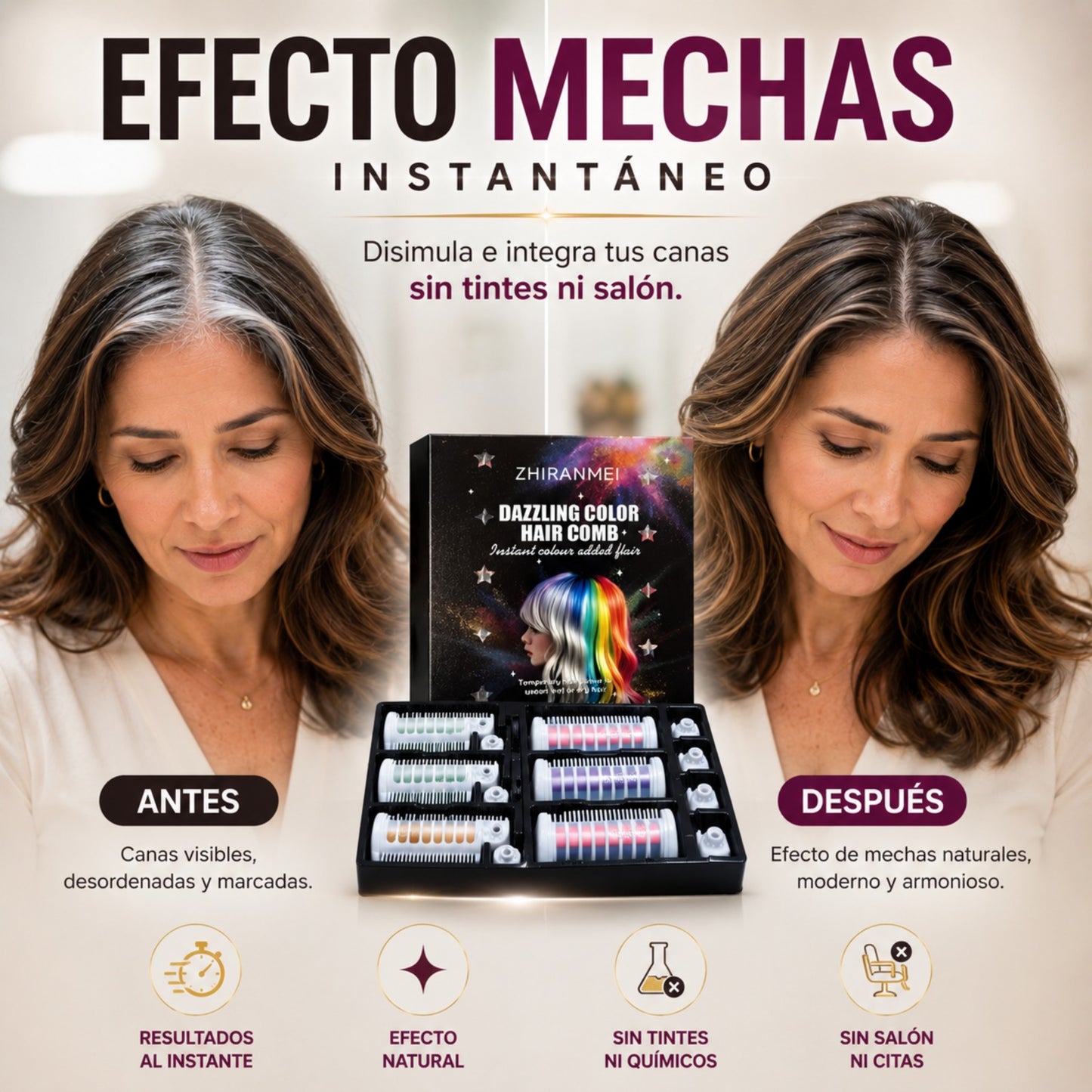 EFECTO MECHAS INSTANTÁNEO – Transforma tus canas en un look moderno en segundos