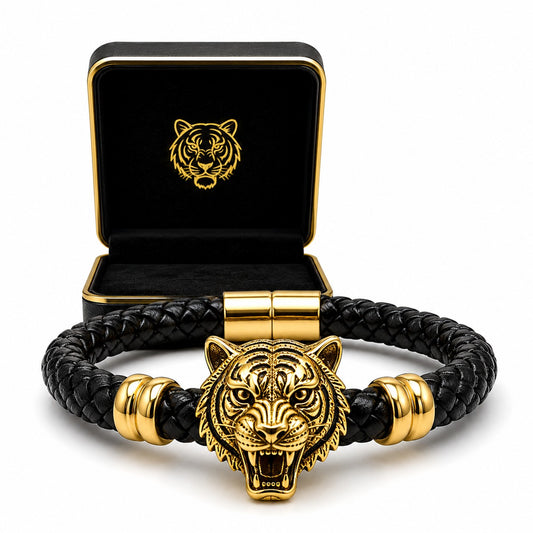 Garra de tigre: Pulsera bañada en oro + estuche premium