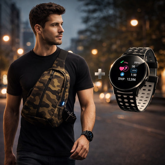 COMBO MISION URBANA:BOLSO TACTICO ANTIRROBO + RELOJ INTELIGENTE