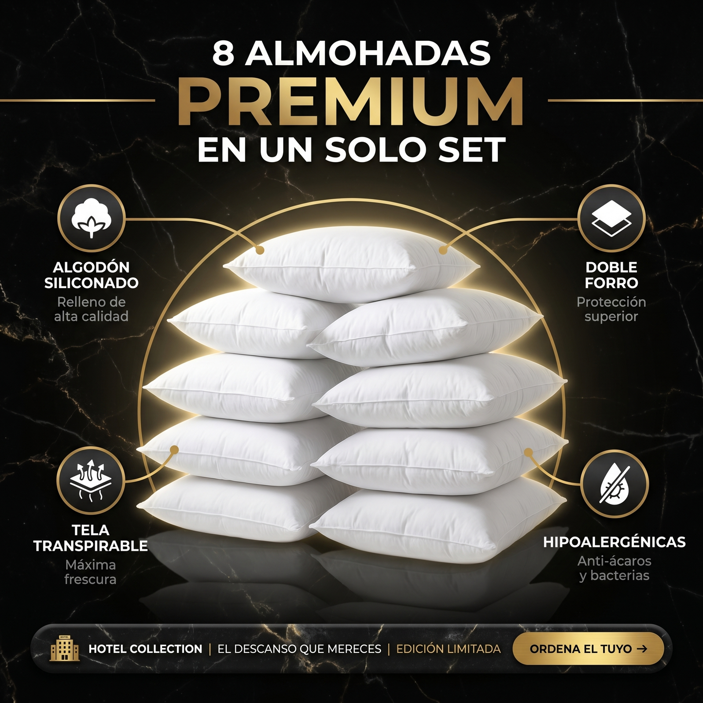 Almohadas Hotel 5 estrellas: Set de 8 almohadas premium